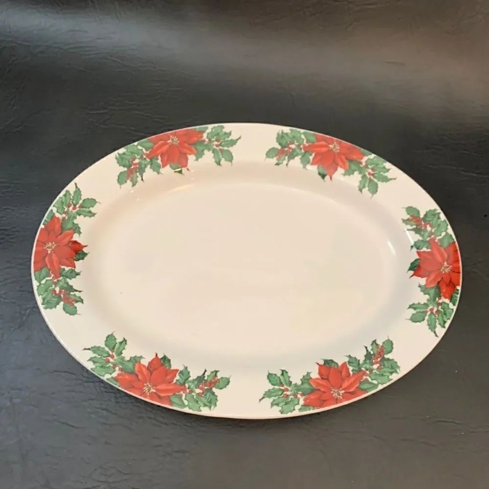 Hallmark Poinsettia Red Green 10 X 14 Inches Holiday Christmas Serving Platter